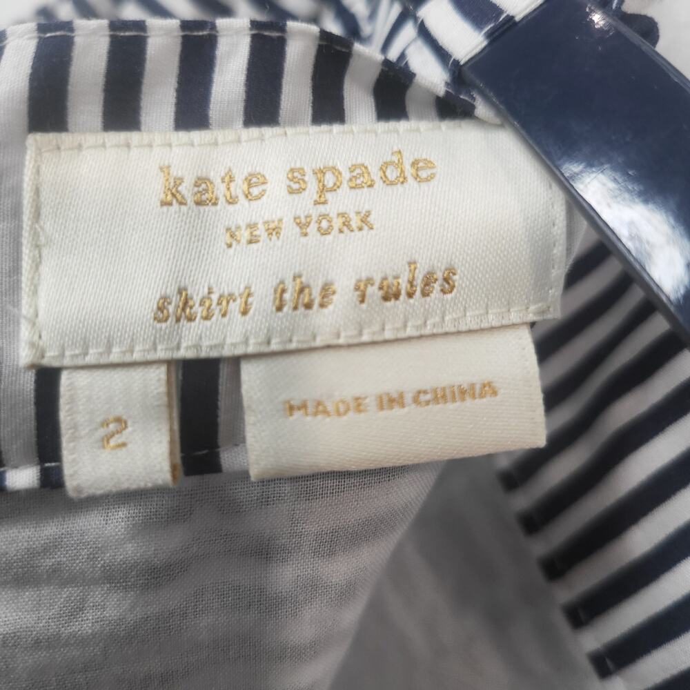 Kate Spade Blue Lawson Skirt A Line Floral Stripes Knee Length Belt Size 2 #267 - Picture 8 of 11